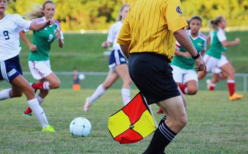 A women's football match.