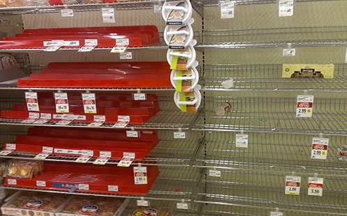 Empty supermarket shelves