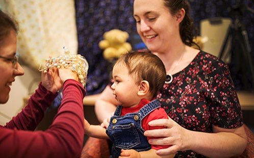 BabyLab babies and their parents as part of efforts to understand language formation