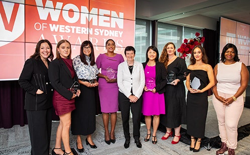 WoWS Awards 2025 - Award winners with Chancellor and Professor Alphia Possamai-Inesedy
