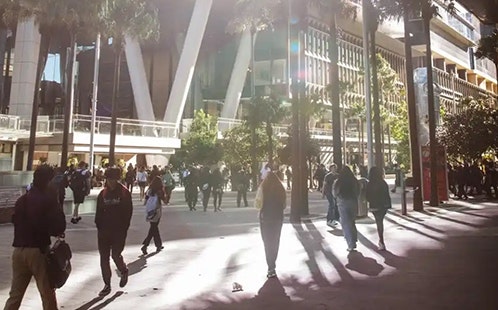 People walking through Parramatta Square
