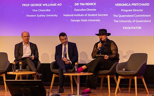 Vice-Chancellor on stage at the recording of the HEDx Podcast