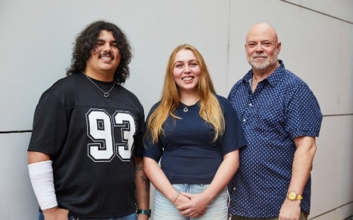 Performing Arts students Grezzu Vella and Julia Wilkins with Adam Cook, Director and Head of Acting for the Bachelor of Performing Arts