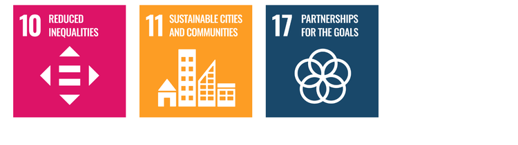 Sustainable Development Goal 10 - Reduced Inequalites, 11 - Sustainable cities and communities and 17 - partnerships for the goals