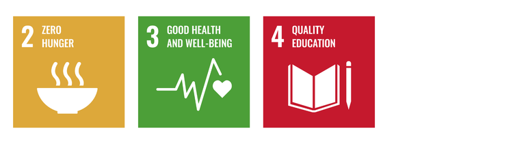 Sustainable Development Goal 2 - Zero Hunger, 3 - Good Health and Wellbeing and 4 - Quality Education