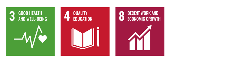 Sustainable Development Goal 3 - Good Health and Well Being, 4 - Quality Education and 8 - Decent Work and Economic Growth