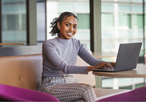 Student using laptop