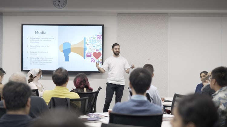 An audience of students