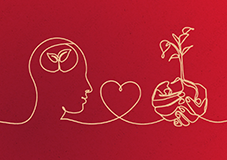 Red background with head, heart and hands