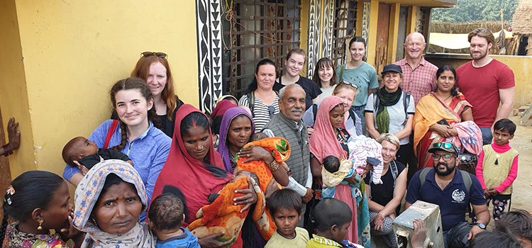 Students visiting Indian village
