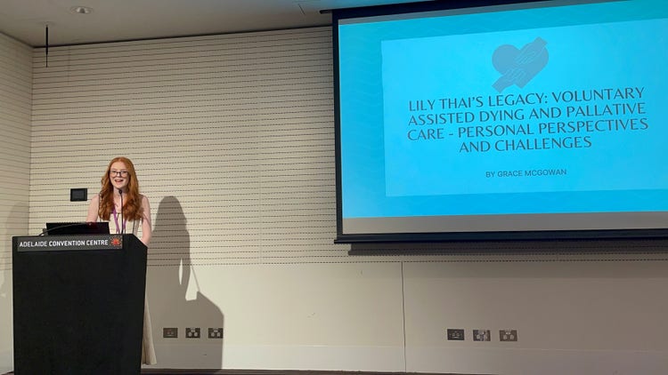 Grace sharing Lily Thai’s Legacy at the 2023 AAAH Conference in Adelaide.